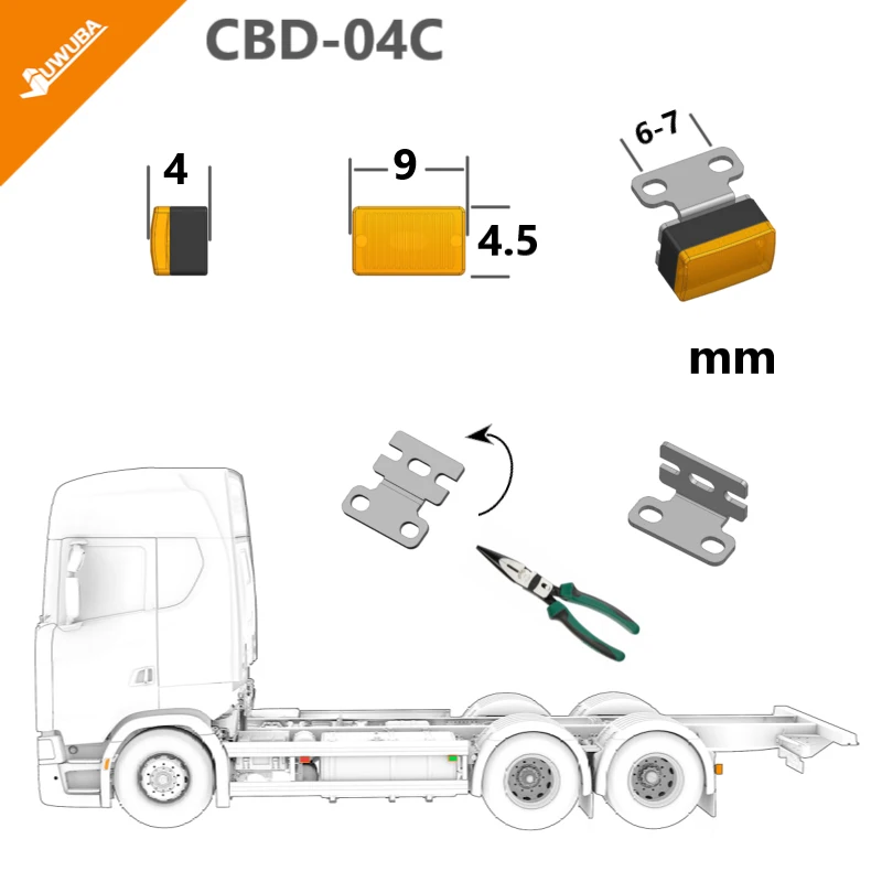 

2 шт. светодиодные габаритные фонари для радиоуправляемых моделей Tamiya 1/14, аксессуары для тракторов, запчасти для краулеров 1/12 SCX10, DIY
