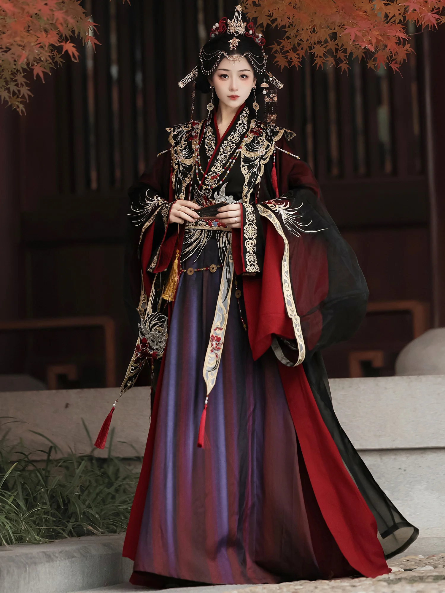 

Оригинальный женский комплект Hanfu Wei Jin Sle с вышивкой, крутой и боевой ансамбль, полиэфирное волокно, высокое содержание