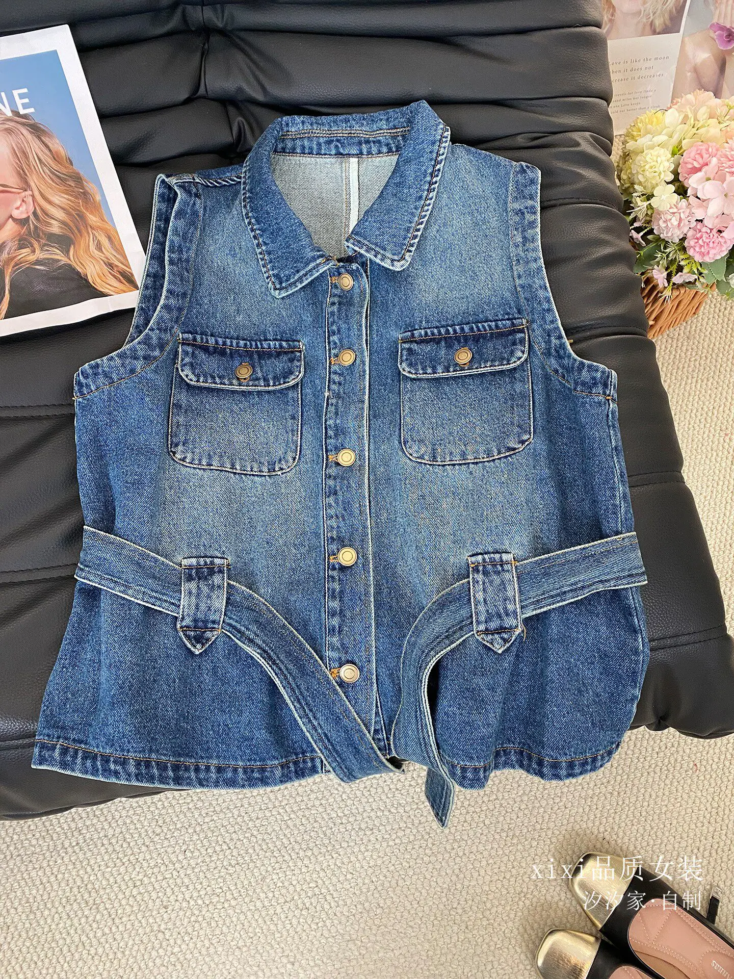 New Cowboy vest, retro and fashionable, layered shirt, shoulder