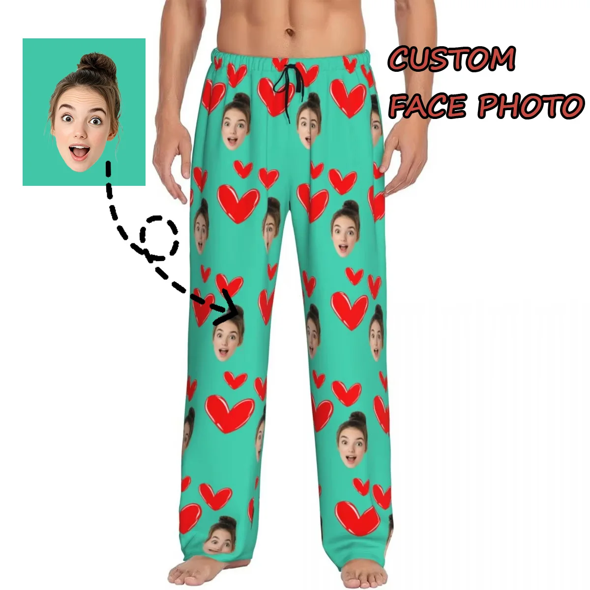 

Custom Print Men Personalized Head Face Photo Pajama Pants Best Gift For Him Sleepwear Sleep Lounge Bottoms with Pockets