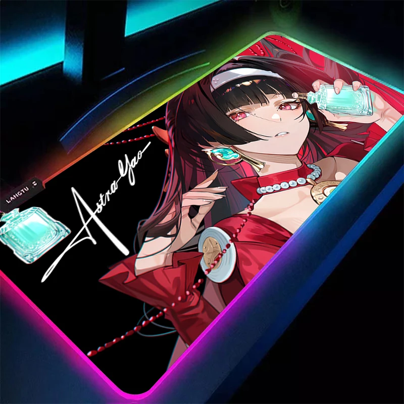 

LED Mouse Pad Kawaii Gaming Accessories RGB Notbook Computer Astra Yao PC Gamer Zenless Zone Zero Keyboard Pad Desk Mat Mousepad