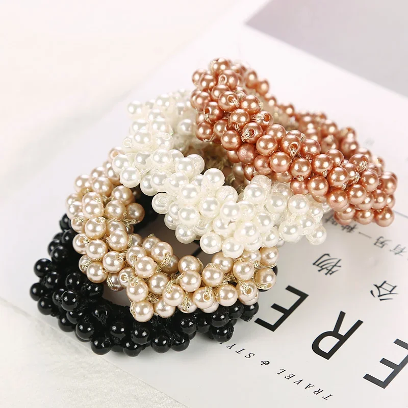 Fashion Woman Elegant Pearl Hair Ties Beads Girls Scrunchies Rubber Bands Ponytail Holders Hair Accessories Elastic Hair Band