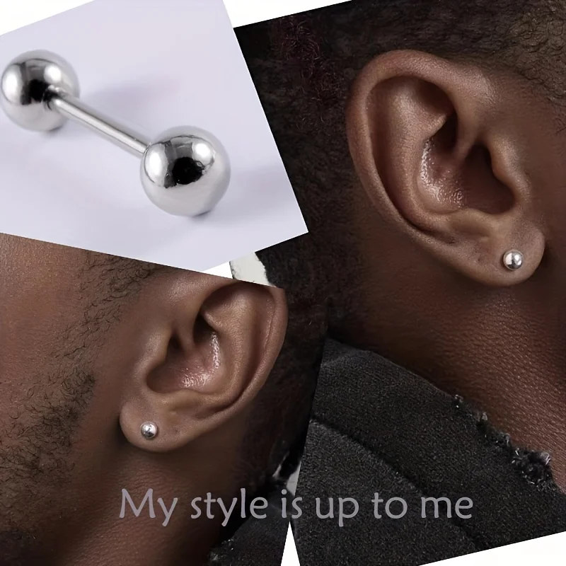 1/4 Pairs Minimalist Style Stainless Steel Ball Screw Back Stud Earrings Cartilage Barbell Earrings for Men Women Daily Wear