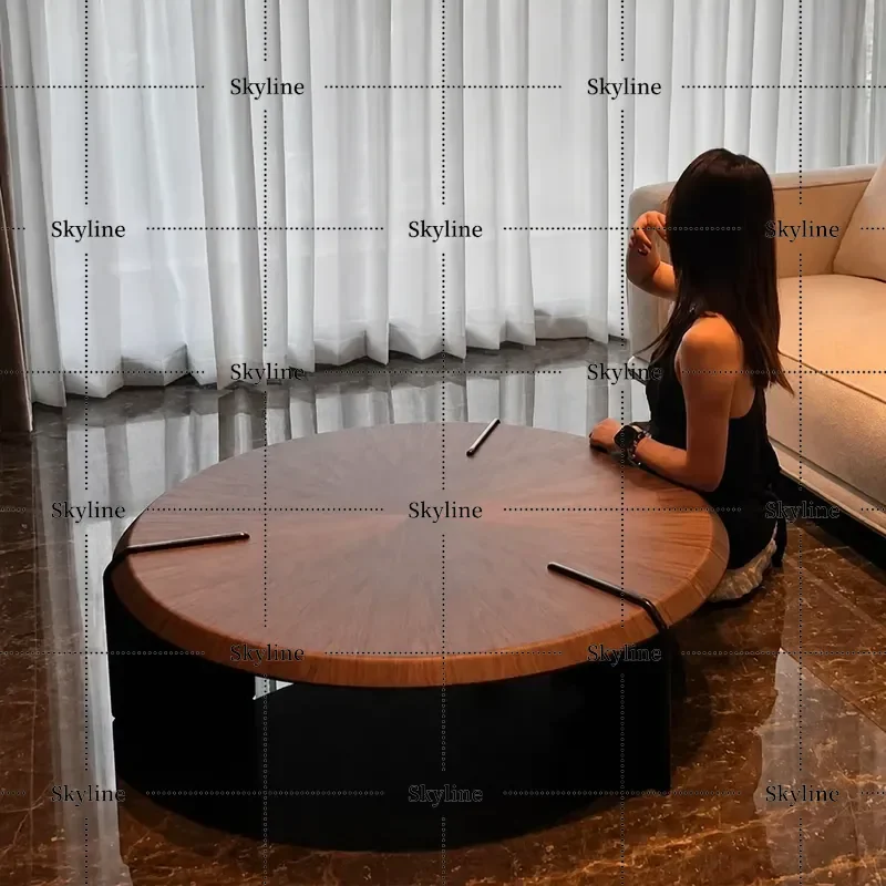 Round Coffee Table Italian Minimalist Walnut Color Modern Simple Small Apartment Medium Ancient Artistic Sense Combination