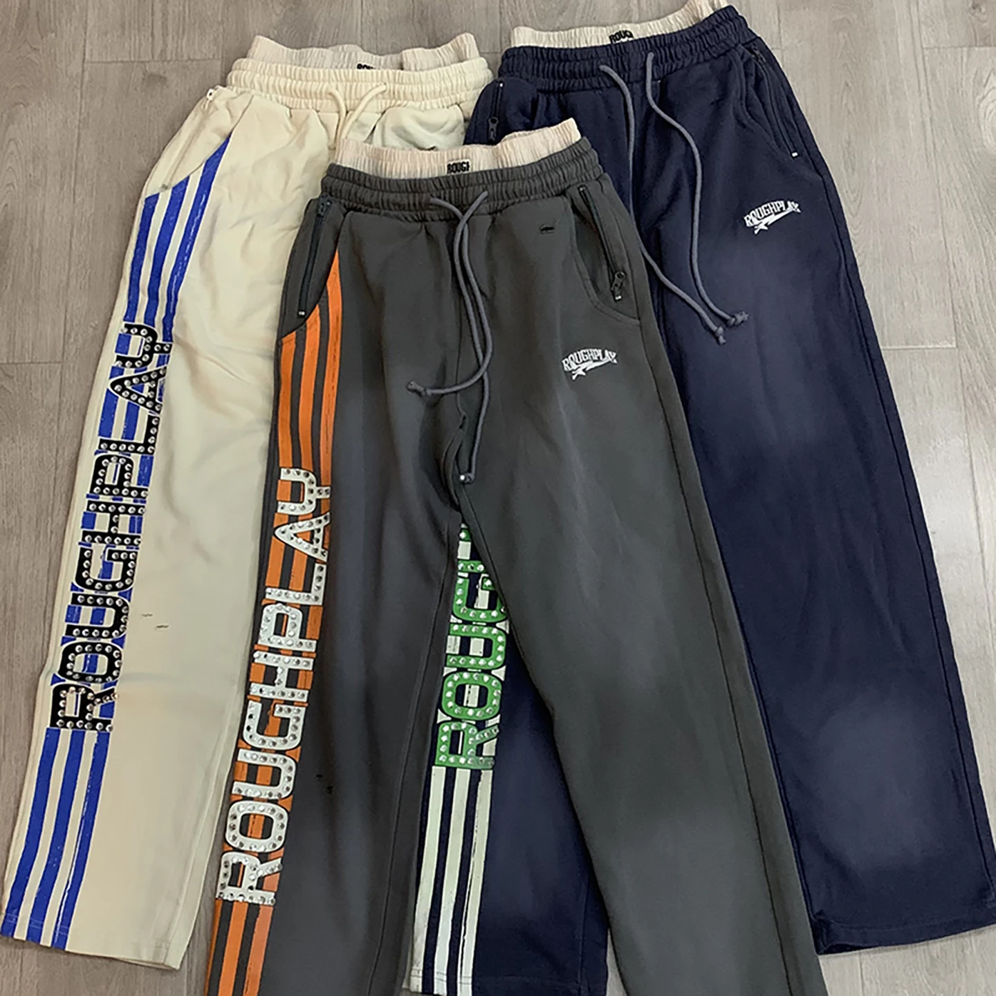 

Модные повседневные брюки прямого кроя с вышивкой и полосками, свободные мужские брюки с дизайнерскими карманами на молнии, длинные брюки для осени