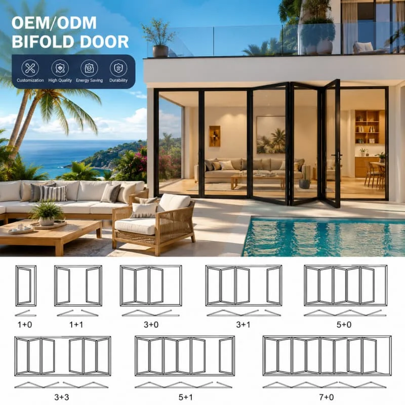 Custom American Style Bifold Door Large Panel Folding Door Commercial Grade Aluminum Bifold Door System For Residential And Comm
