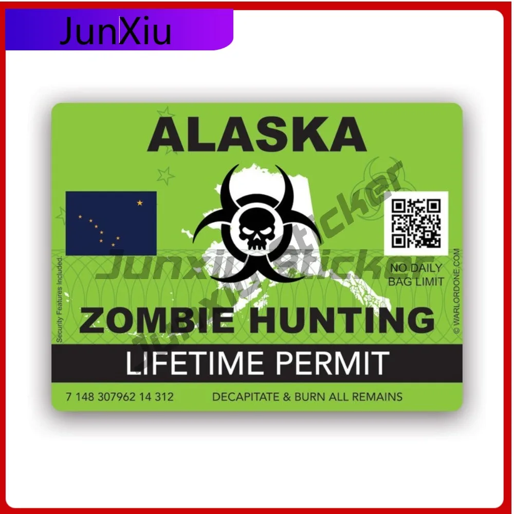 

Awesome Cartoon Zombie Alaska State Hunting Permit Sticker Uv Protected Decalsak Undead Corporeal Revenant Zombies Hunter