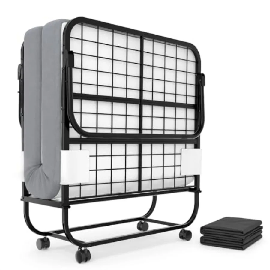 

Раскладная кровать с матрасом из пены с эффектом памяти для взрослых, складная гостевая кровать на колесиках, портативная кровать размера Cot с прочным металлическим каркасом, 75 см