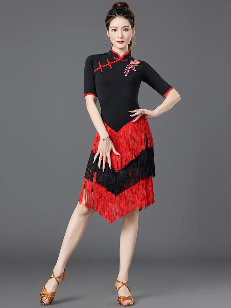 Latin Dance Dress 2025 New Female Adult Dance Costume Competition Table Performance Cheongsam Tassel Dress