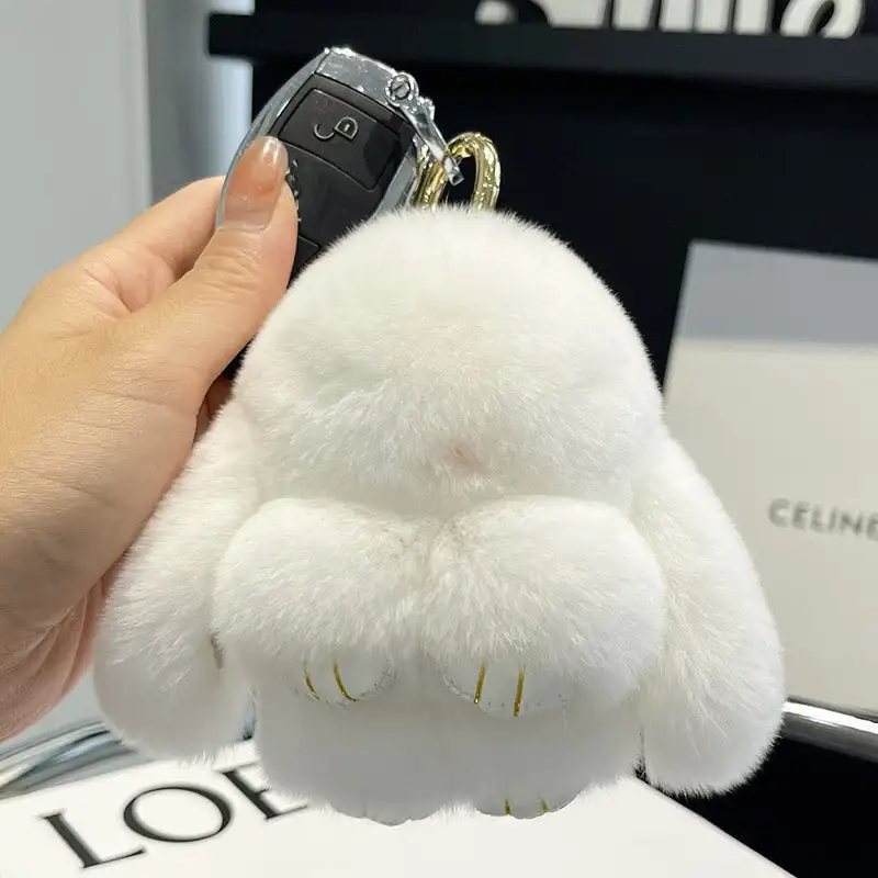 Plush Bunny Key Chain Pendant Furry Cute Rabbit Style Comfortable Luxury Key Phone Decoration with Ring Nice Gadgets Gift