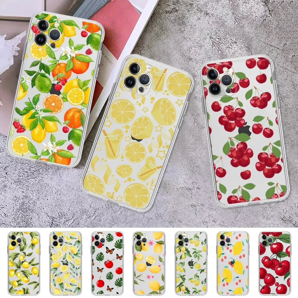 Fruit Lemon Cherry Phone Case For iPhone 15 14 13 12 11 Pro Max Mini X Xs XR 6 7 8 Plus SE 2020 Transparent Case