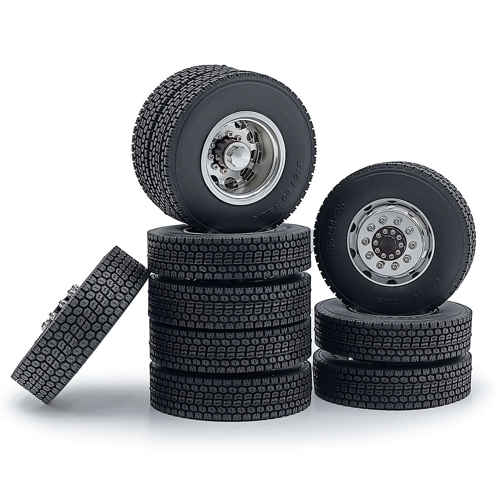 

TRINOOD 6x6 RC Truck Wheel Tires Complete Set Rubber Tyre Metal Front Rear Wheel Hub for 1/14 Tamiya Tractor Car Upgrade Parts