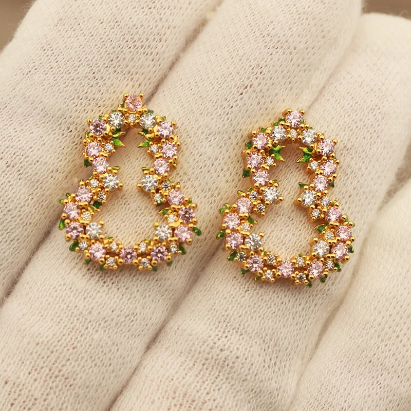 New Sight Luxury Crystal Flower Stud Earrings for Women Fashion Brand Jewelry Trendy Zirconia Hollow Earrings Gift