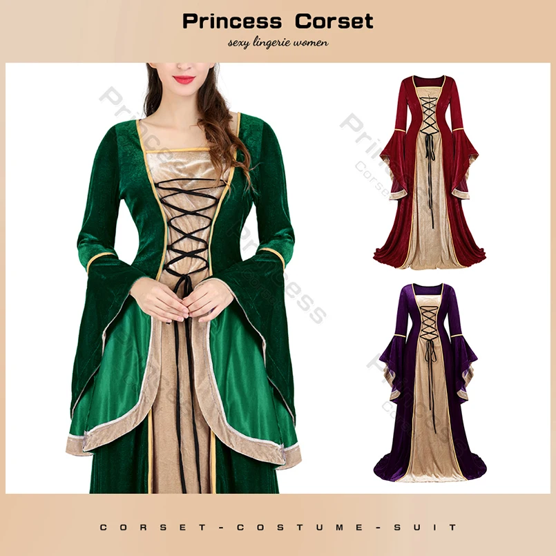 

Medieval Costume Women Renaissance Dress with Puffy Sleeves Victorian Costumes for Women Carnaval Queen Costume Dress Adult