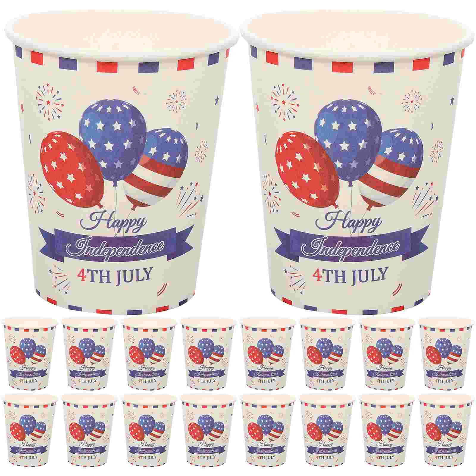 48 Pcs Paper Cups American Flag Party Drinking Tableware Tray for Home Patriotic Banquet