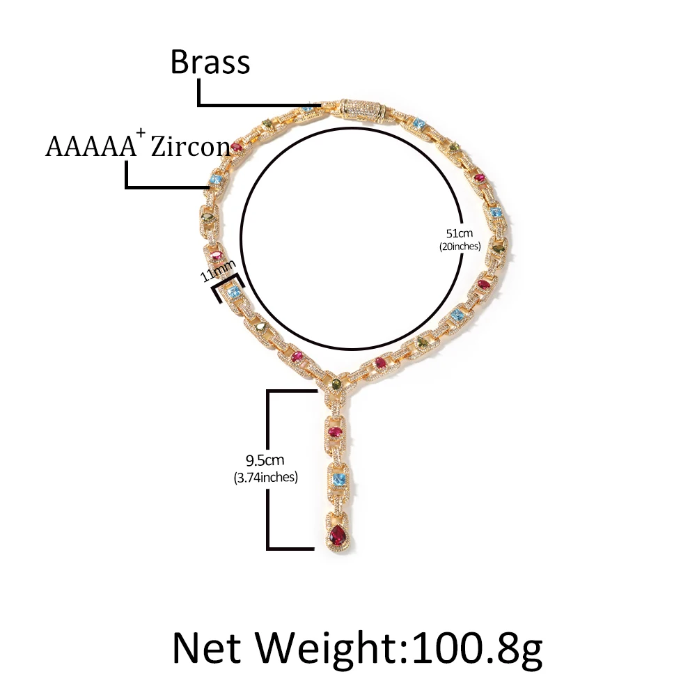THE BLING KING Cluster Mariner Chain Necklace Iced Out 5A+ Multi Color Cubic Zircon Gemstone Luxury Bracelet Hiphop Jewelry