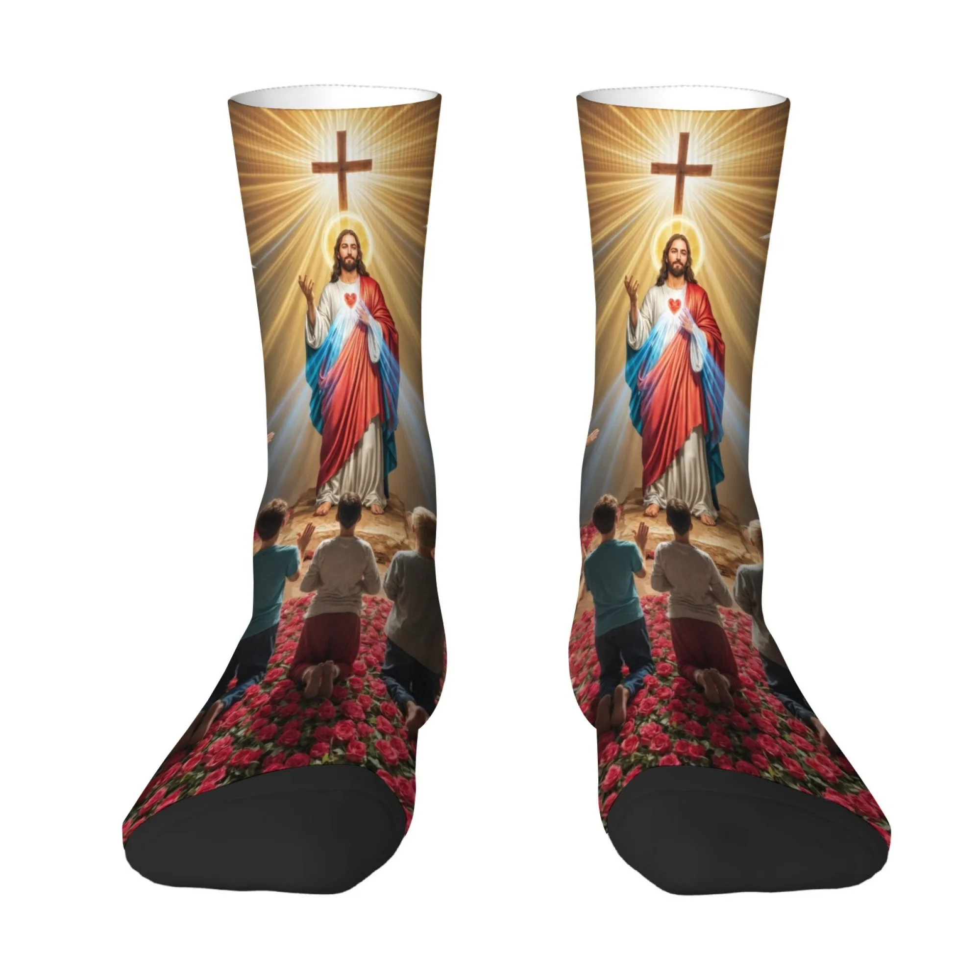 

Носки «Поклонение в Крест» Сакральное Сердце Иисуса «Девоциональный художественный принт» Значительный христианский подарок для него Носки «Молитва веры»