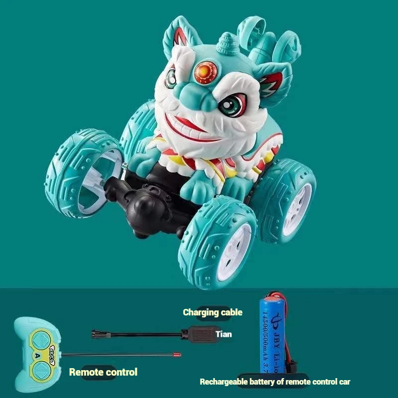 Four-Wheel Drive 2.4g Lion Dance Rolling Car Dazzling Lighting Dynamic Music Dumper Lion Dance Remote Control Car Children'S Toy