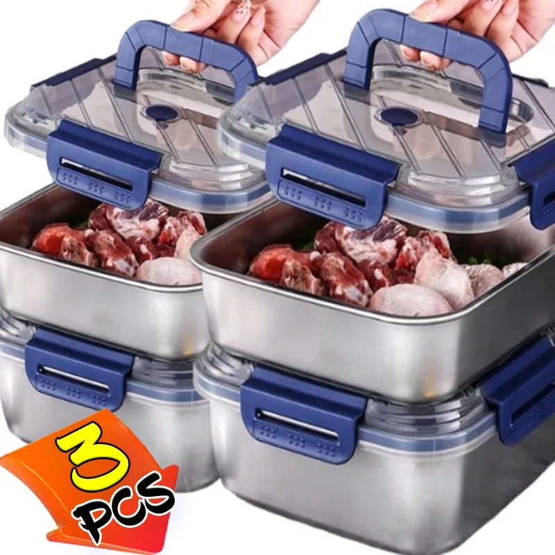 Stainless Steel Crisper Food Storage Container Noodles Fruit Lunch Box Thick fridge Organizer Plate Rectangle Dish with Cover