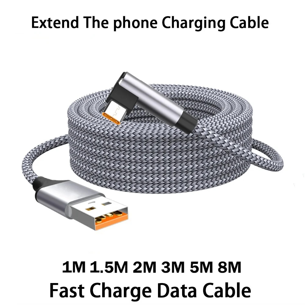 6A Elbow Usb TYPE-C Cable Extended Charging Cable For iPhone Samsung Huawei Xiaomi Switch Sony Ps5 TYPE-C 8M 5M 3M 2M 1M Cable