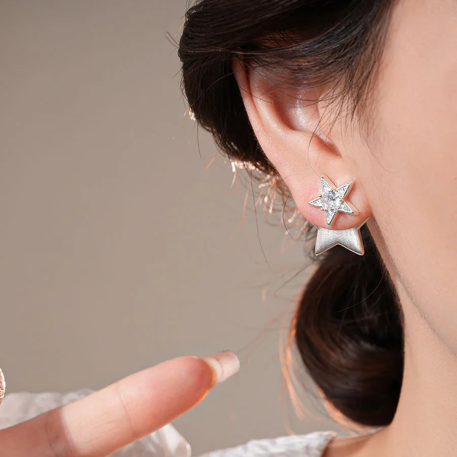 الكورية الأزياء الزركون ستار أقراط للنساء الحلو شخصية قرط الاذن المرصع الراقية الفاخرة مصمم المجوهرات بالجملة