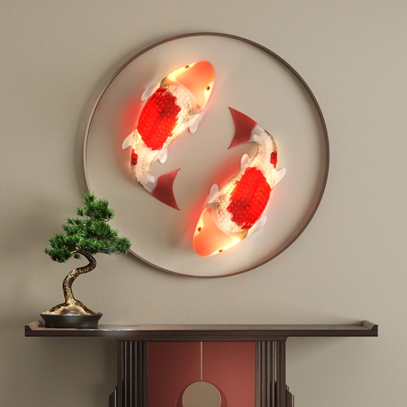 Chinese style hotel, homestay, tea room, restaurant, private room, entrance, background wall decoration, carp lamp