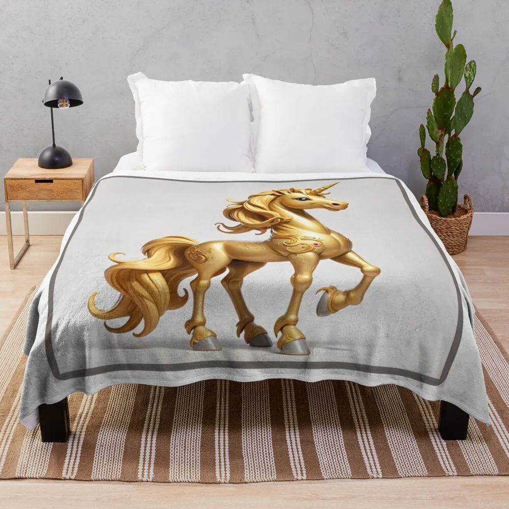 Unicorn lucky golden beautiful T shirt sticker Throw Blanket Beach Bed wednesday Stuffeds Blankets