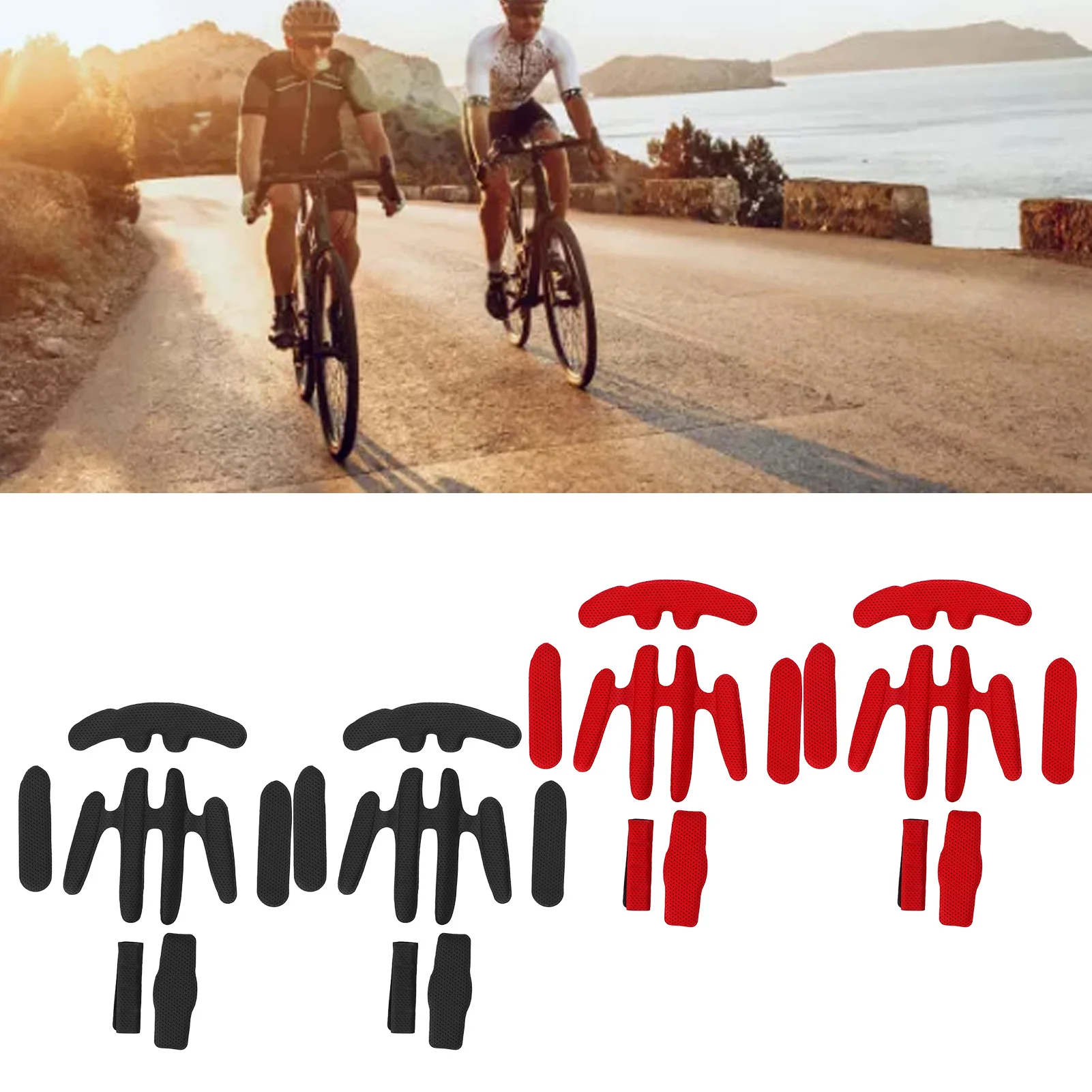 2 sets fietshelmvoeringkits warmgeperste sponsvoering met klittenband zweetabsorberend zacht en comfortabel fietsuitrusting
