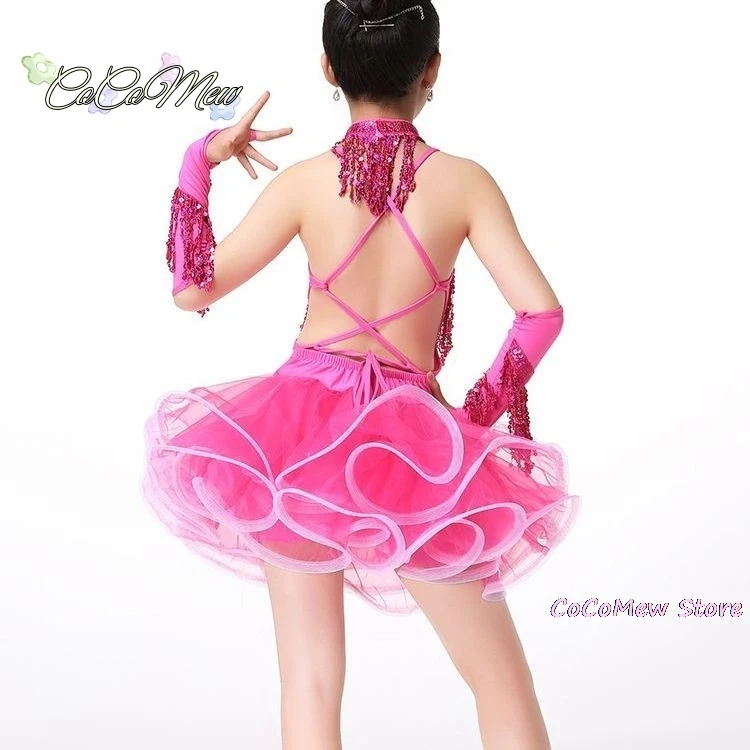 Children's Latin Dance Costumes Children's Latin Skirt Sequins Performing Competition Costume Girls Salsa Dancing Tassel Dress