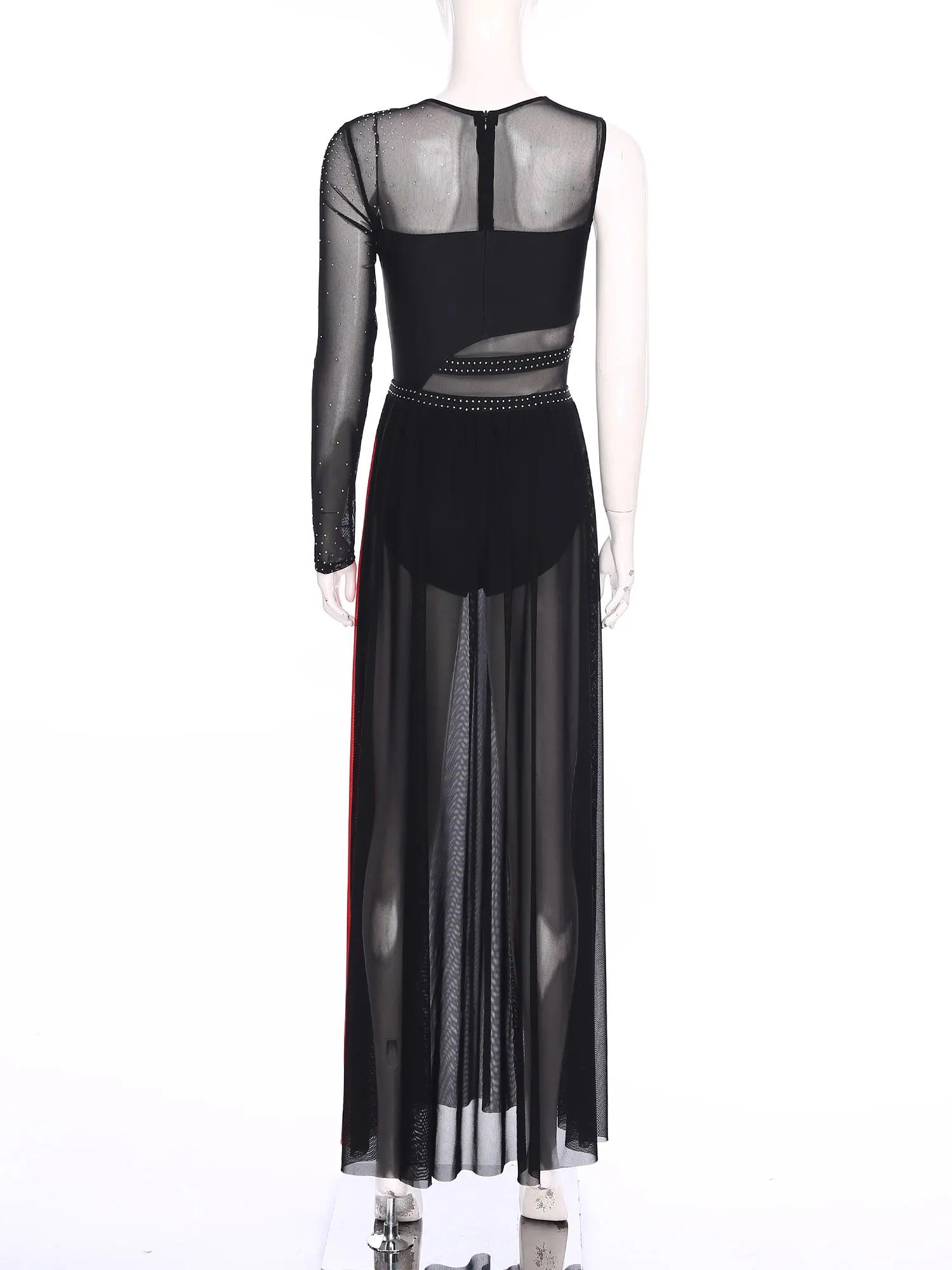 Women Modern Contemporary Dance Dress Rhinestones Leotards Patchwork Sheer Mesh Side Split Skirts Ballroom Lyrical Dance Dress