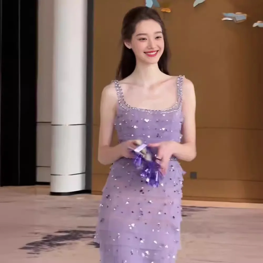

Ele Purple Strapl Ball Gown Heavy Embroidery Beach Vaion Wedding Dr Women's Faion Chinese Sle round Ne