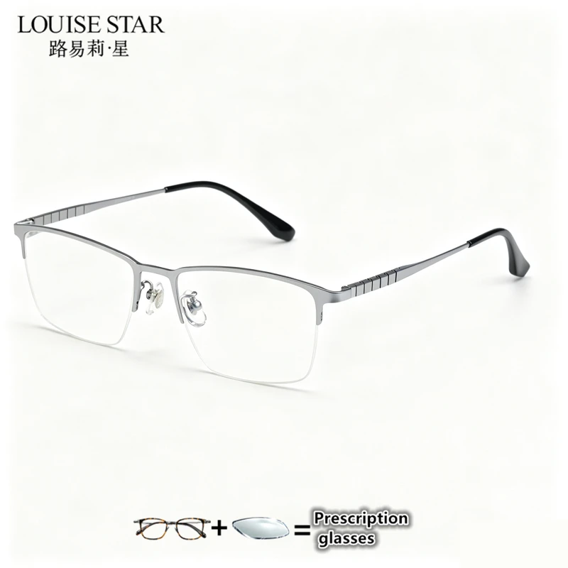 Men's half frame square prescription glasses customized myopia anti blue light astigmatism glasses with pure titanium
