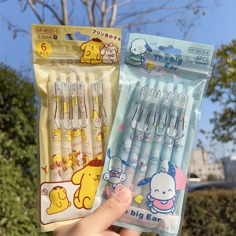 Sanrio Gel Pens 12pcs Kawaii Hello Kitty Kuromi Melody Cinnamoroll Cartoon Students Stationery Write Pens School 0.5 Black Bag