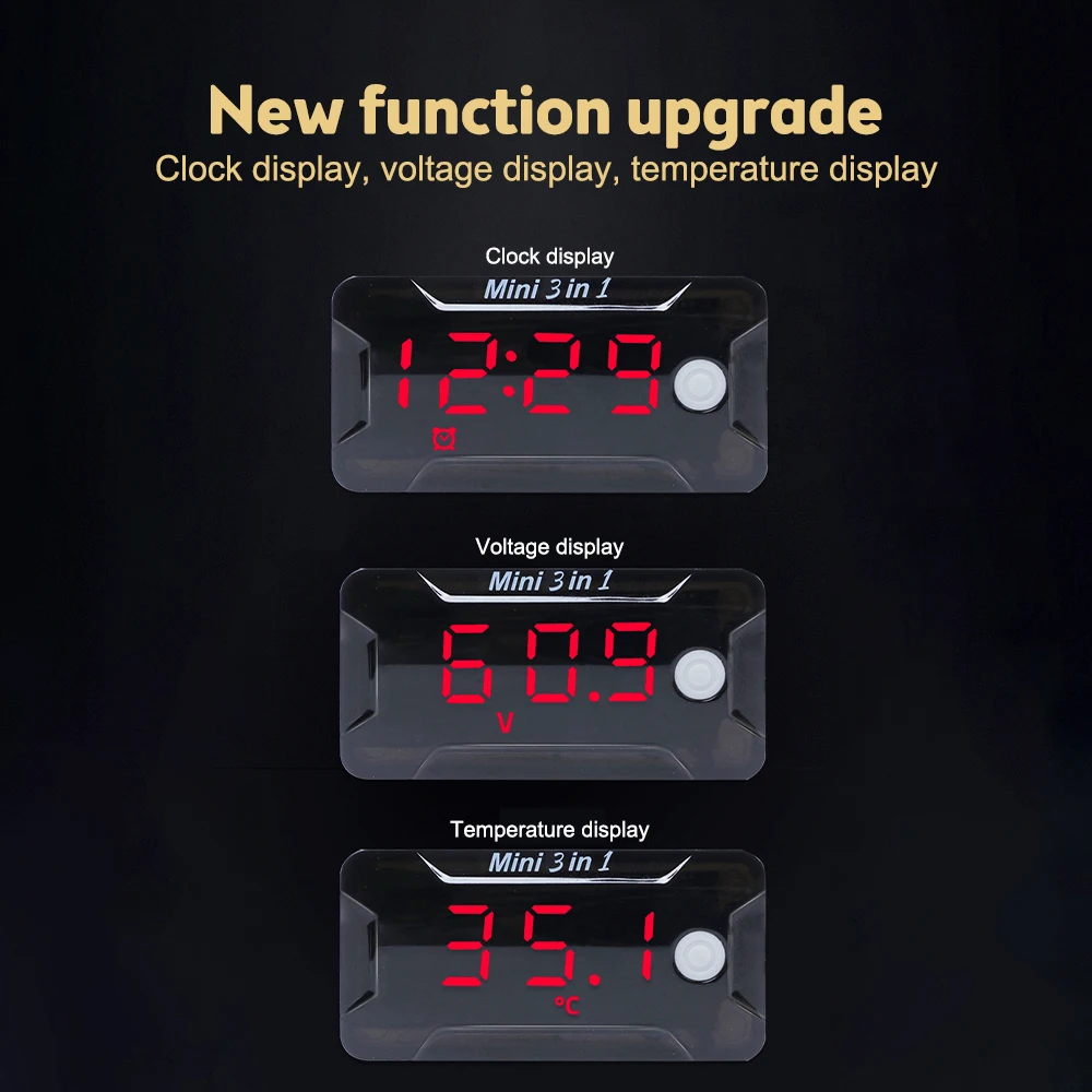 5729B Thermometer Time Voltmeter Watch 3 in 1 Motorcycle Car Electronic Watch Digital Clock Switching Digital Display Voltage