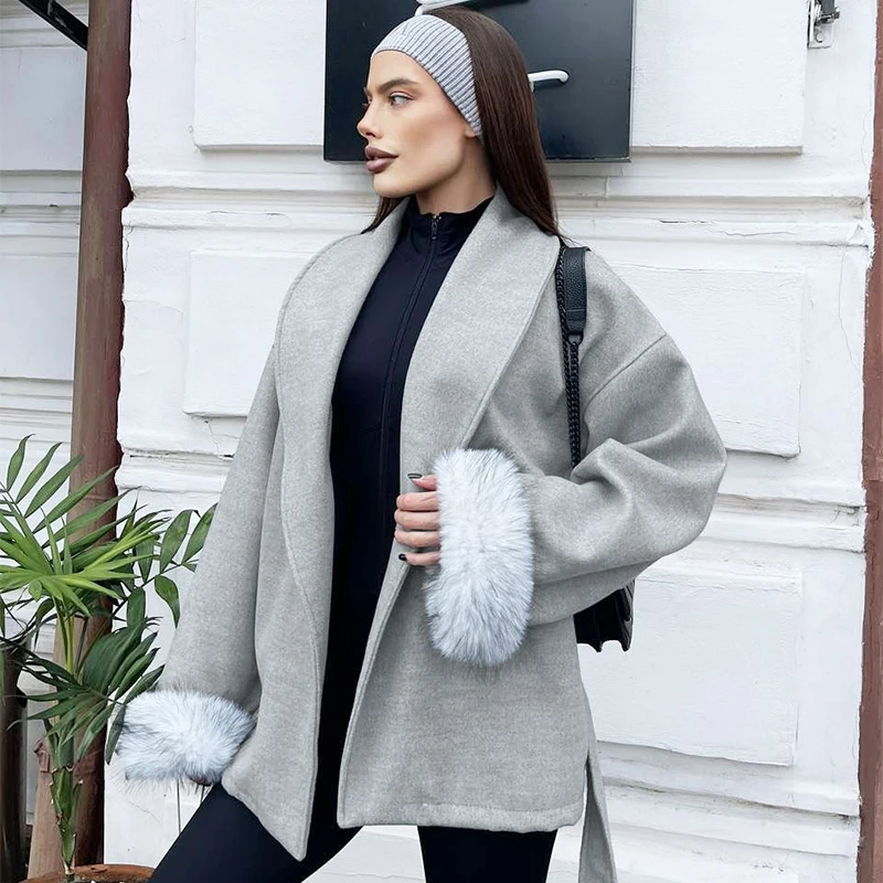 Trendix أنيقة فو الثعلب معطف الفرو للنساء الشتاء أزياء من الدانتل يصل مربوط التفاف سترة الخريف الدافئة الفاخرة ملابس خارجية غير رسمية 2025