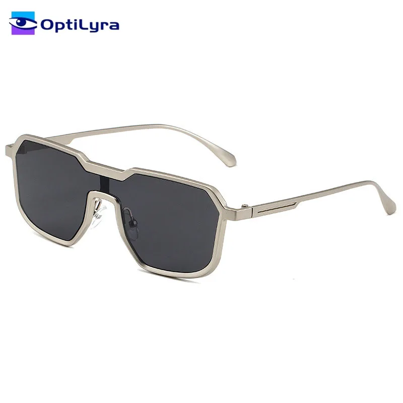 

OptiLyra Brand Steampunk Style Men's Sunglasses Metal Frame One Piece Glasses UV400 Driving Sunglasses