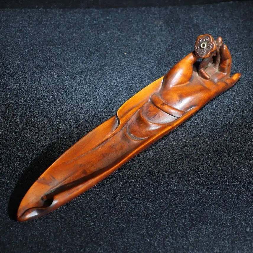 Hand Carved Wood Slender buddha's hand incense burner Sticks Holder Statue Figurine Desktop Ornaments