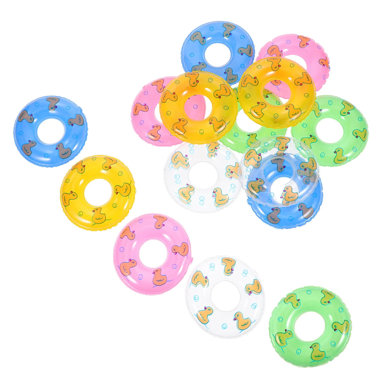 15Pcs Tiny Inflatable Swimming Rings Mini Size Bright Colors Adorable Duck Print Kids Swim Ring Photography Props Desktop Mini