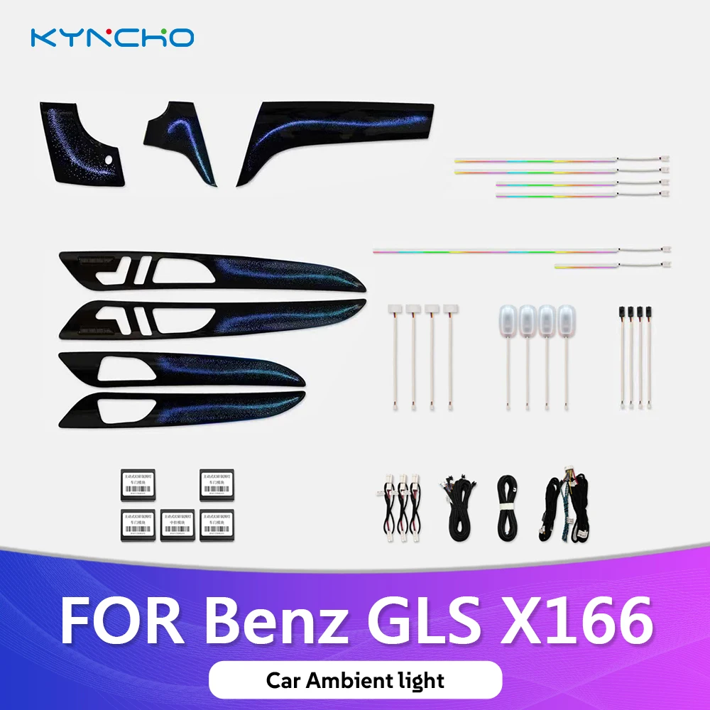 For GLE GLS W166 X166 ML GL LED Car Ambient Light Kit RGB Bluetooth App Control Symphony 64 Colors Auto Interior Lighting