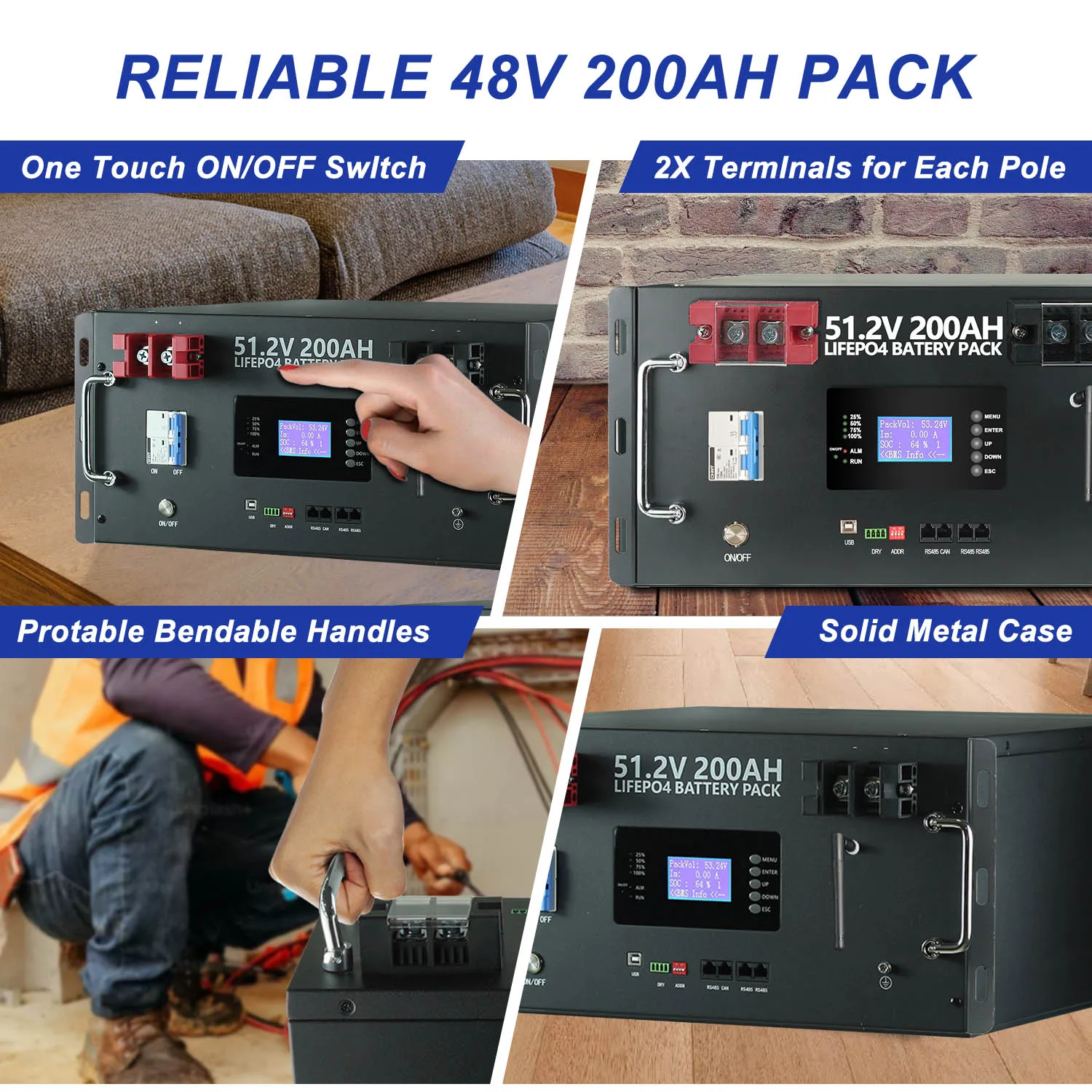 48V 100Ah 120Ah 200Ah 300Ah LiFePO4-Batterie 16S Eingebautes BMS 51,2V Lithium-Eisenphosphat-Batterien für Wohnmobile Solar Keine Mehrwertsteuer und Aussteuer