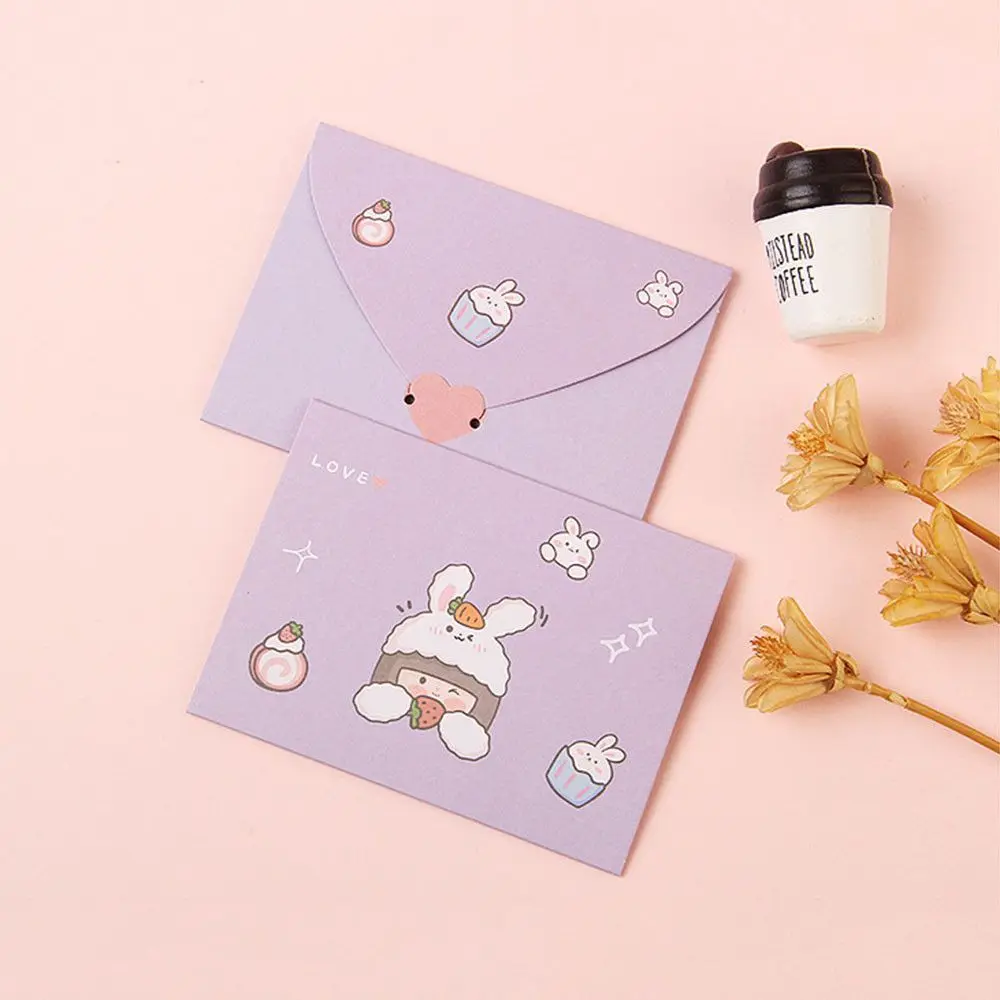 Cute Cartoon Bear Rabbit Greeting Card Girly Style Birthday Card Blessing Thank Envelope Letter Paper Postcard Gift Decoration