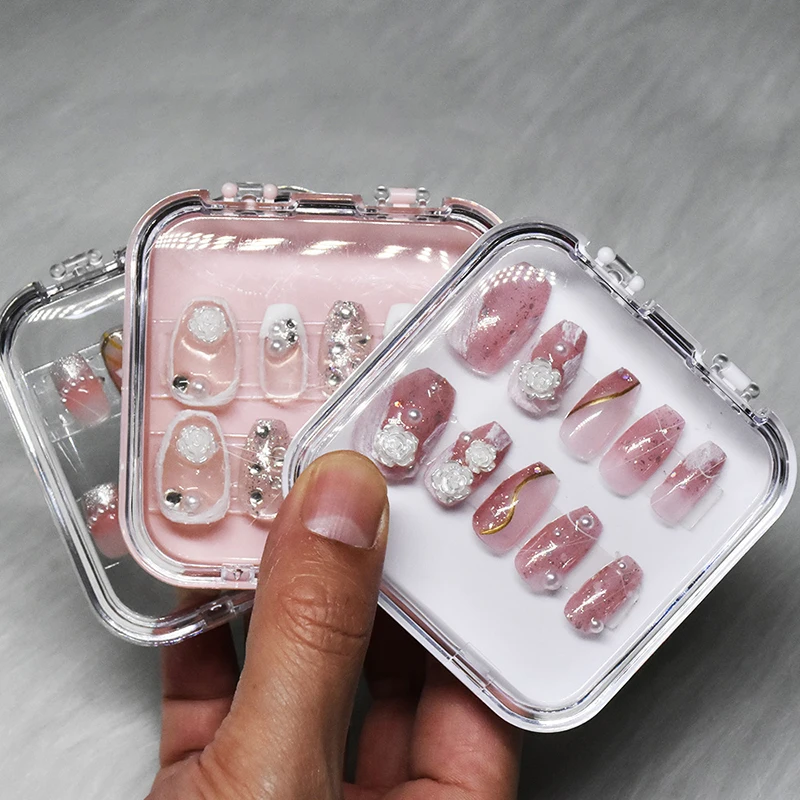 

1 Pc Transparent Pink Nail Art Organizer Plastic Empty Packaging Box for Nail Enhancement Jewelry Necklace Display Gift Box