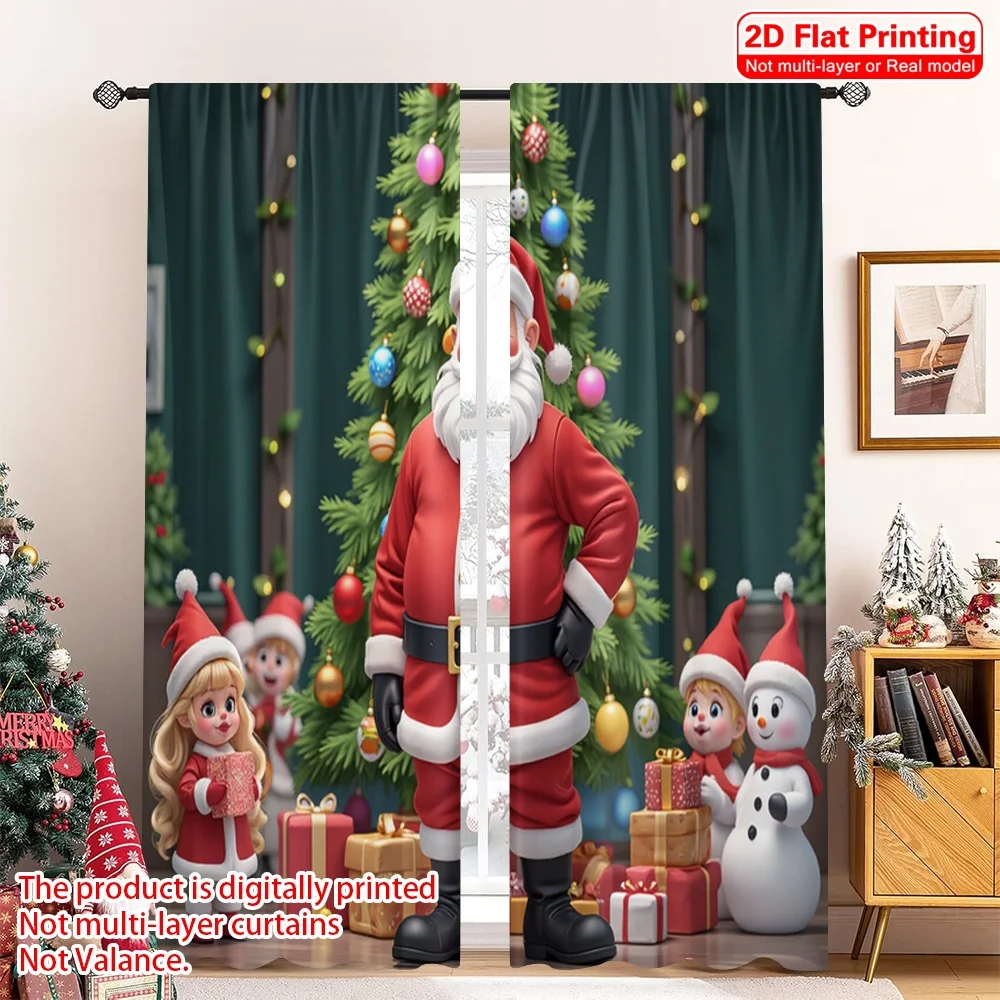 

2pcs 2D flat printing Christmas Drapes Santa Claus Snowman Christmas Holiday Polyester Fabric Without Electricity Festive