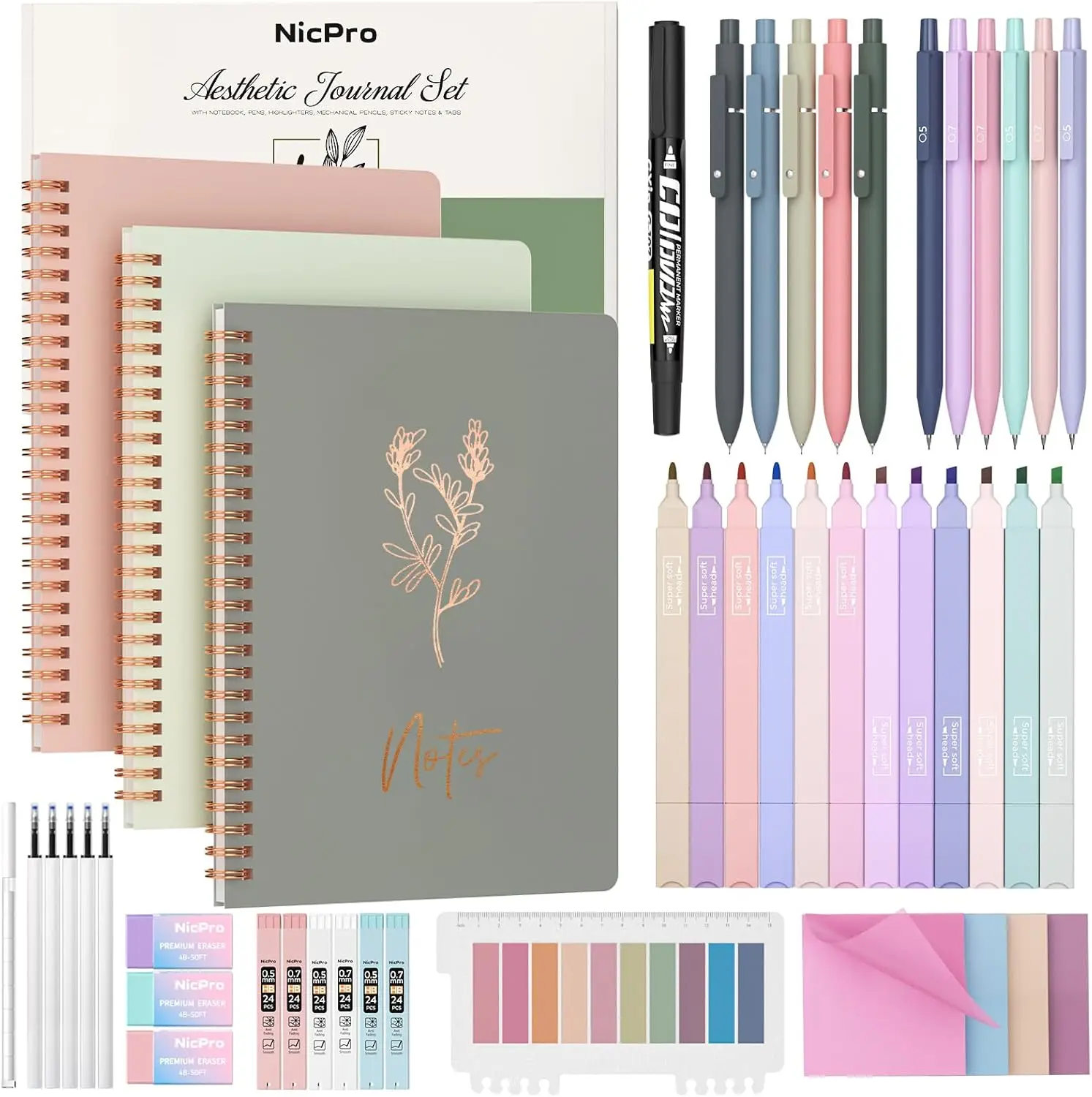 

Милый набор спиральных блокнотов с гелевыми ручками, стикерами и разделителями, ежедневники формата А5 для учебы, эстетичные школьные принадлежности