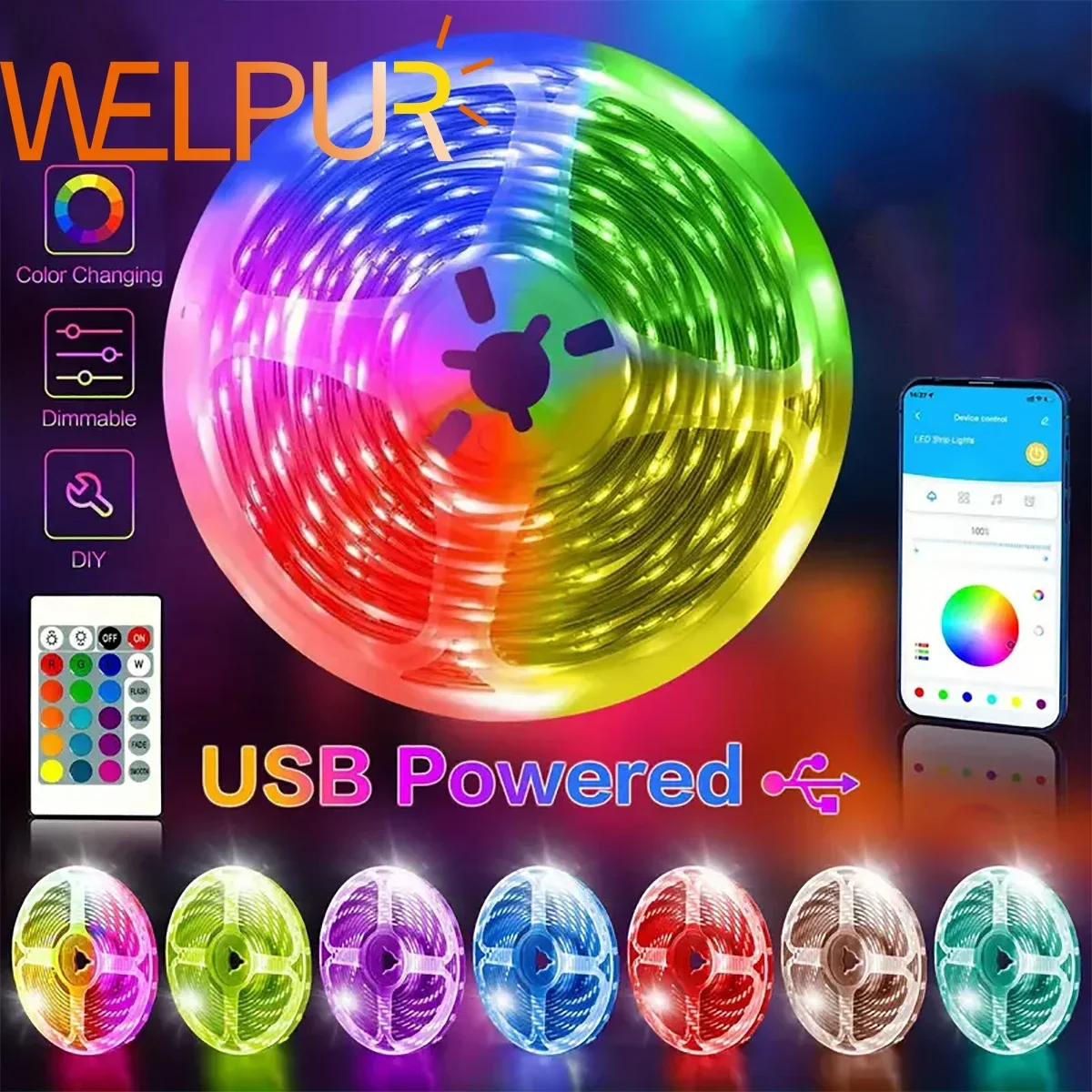 SMD5050 RGB LED Strip Lights With Bluetooth 24Key Remote 5V TV Computer Backlight Living Room TV Kitchen DlY Decoration Light