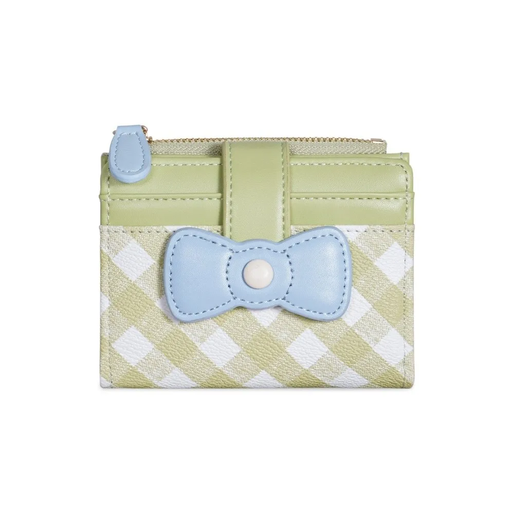 Short Checkered Bow Wallet Multiple Card Slots Dopamine Card Bags Women Wallets Women Girls
