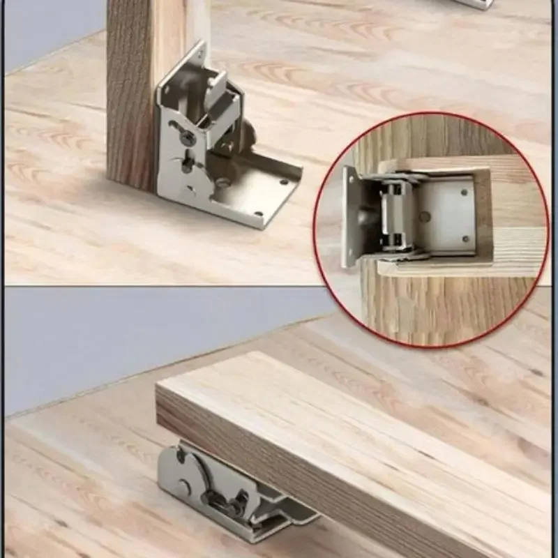 90 Degrees Self-locking Folding Hinge Anti-corrosion Invisible Connector Hole-free Spring Hinge Table Legs Brackets