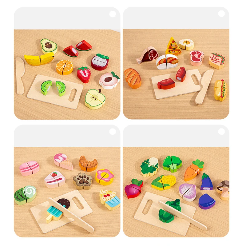 Juego de simulación de madera, comida de imitación, frutas, verduras, juguetes para niños