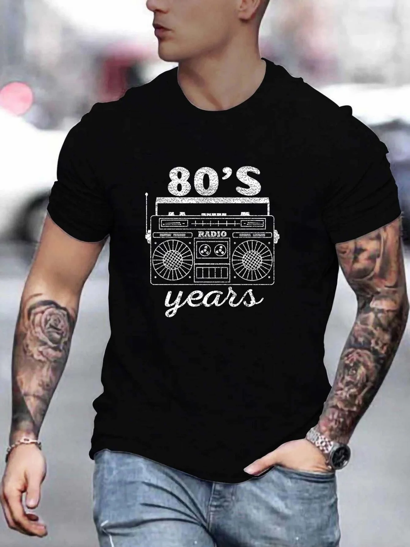 

80s Years Breathability, Summer Round Neck Tee, Men's Short-sleeve T-shirt, Casual Wear, Men's Clothing
