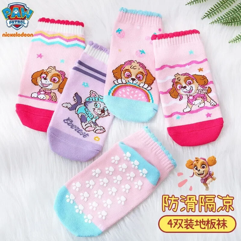 4pairs Genuine Paw Patrol Kids Cotton Non Slip Sock Baby Socks Everest Skye Girl\'s Cartoon Model Children Indoor Sock